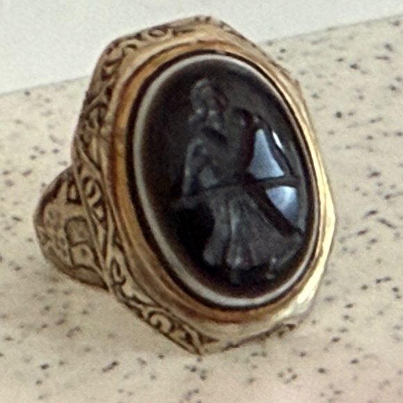 carved black intaglio sterling silver mens ring...gorgeous - Picture 1 of 8